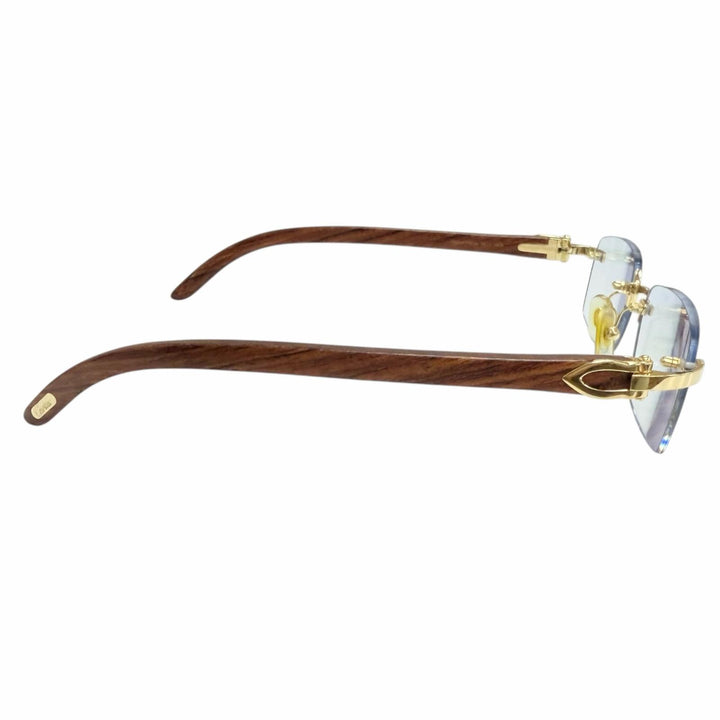 Very Good Cartier sunglasses C logo rimless two-point Brown Wood mens