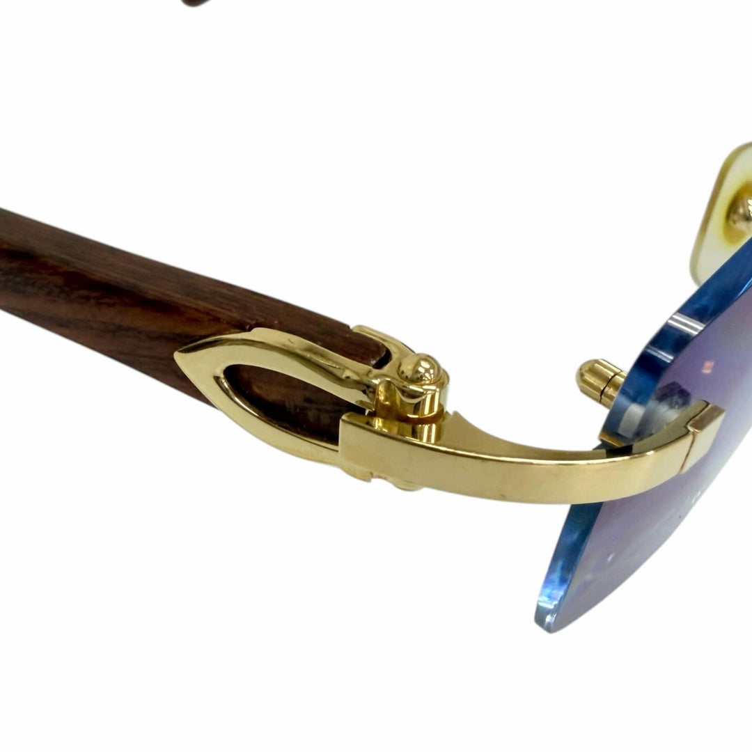 Very Good Cartier sunglasses C logo rimless two-point Brown Wood mens