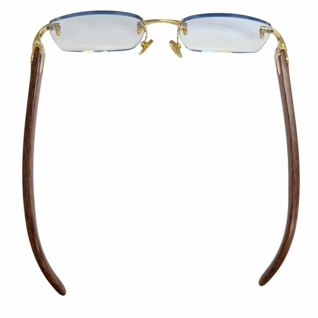 Very Good Cartier sunglasses C logo rimless two-point Brown Wood mens