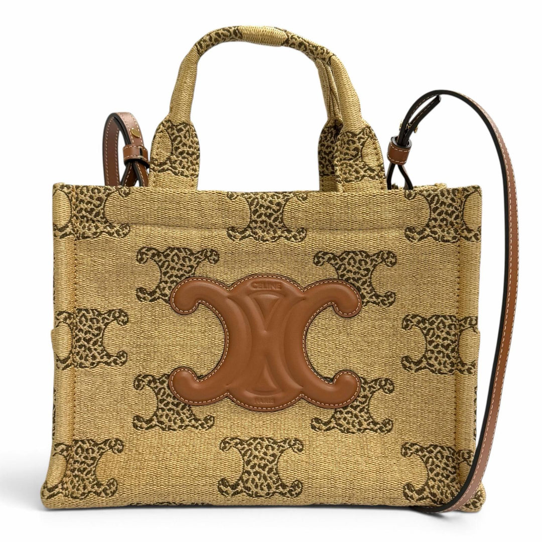 Pristine CELINE Shoulder Bag SMALL CABAS THAIS Raffia Effect Triomphe 2-Way