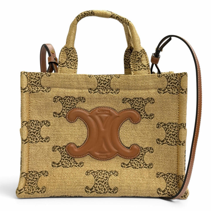 Pristine CELINE Shoulder Bag SMALL CABAS THAIS Raffia Effect Triomphe 2-Way