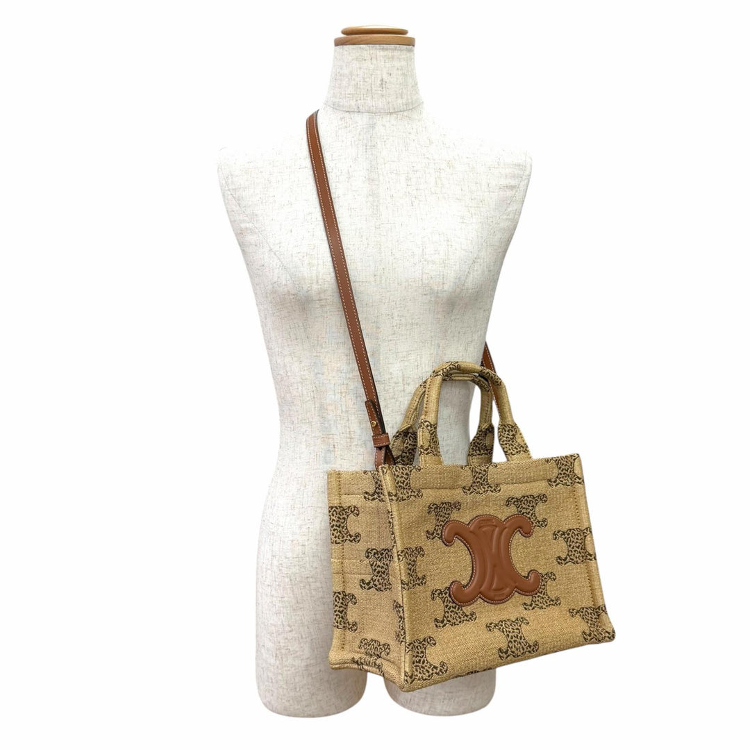 Pristine CELINE Shoulder Bag SMALL CABAS THAIS Raffia Effect Triomphe 2-Way