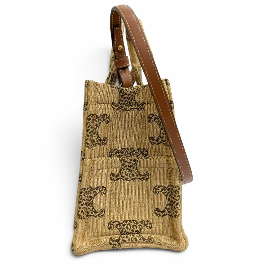 Pristine CELINE Shoulder Bag SMALL CABAS THAIS Raffia Effect Triomphe 2-Way