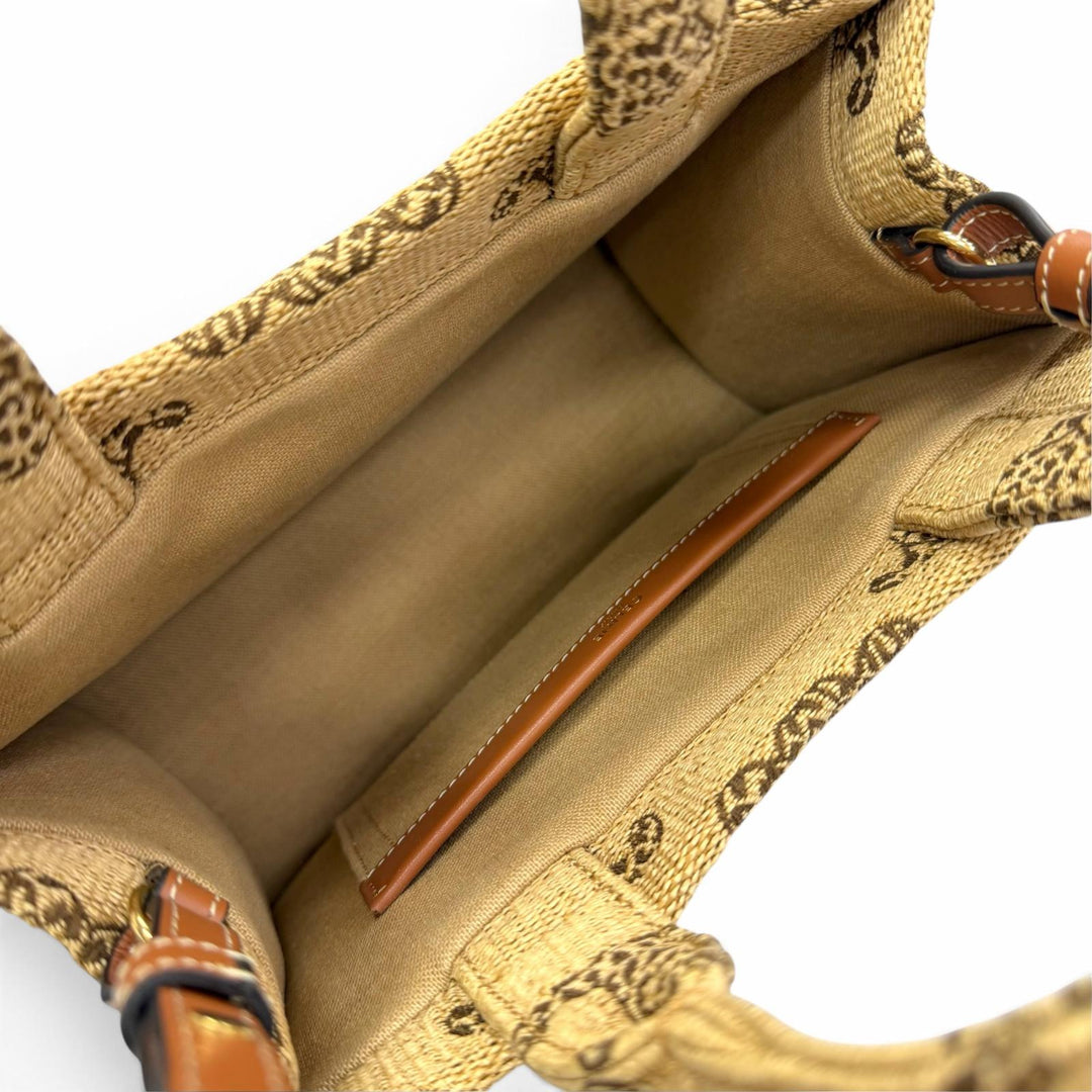 Pristine CELINE Shoulder Bag SMALL CABAS THAIS Raffia Effect Triomphe 2-Way