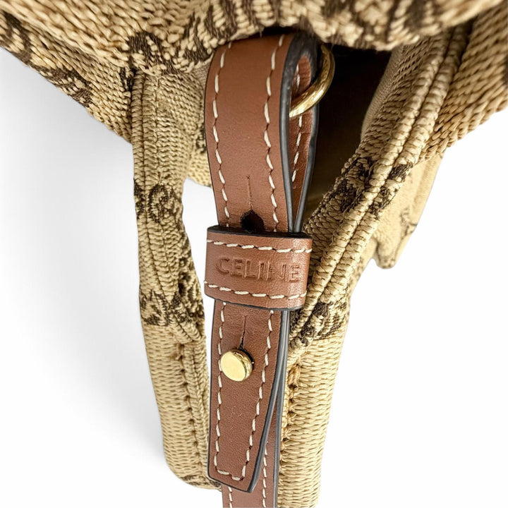 Pristine CELINE Shoulder Bag SMALL CABAS THAIS Raffia Effect Triomphe 2-Way