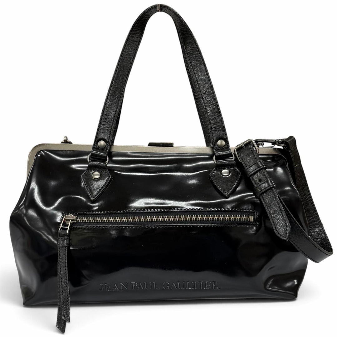 Excellent JEAN-PAUL GAULTIER Shoulder Bag Leather Handle 2-Way Clasp enamel