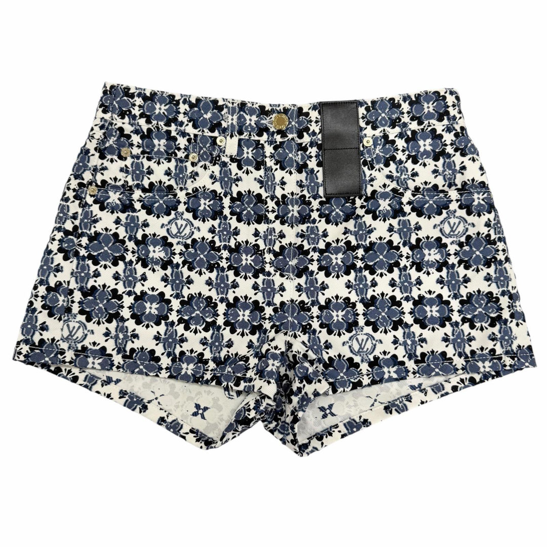 Pristine LOUIS VUITTON Shorts Leather accents Monogram Flower blue cotton IT 36