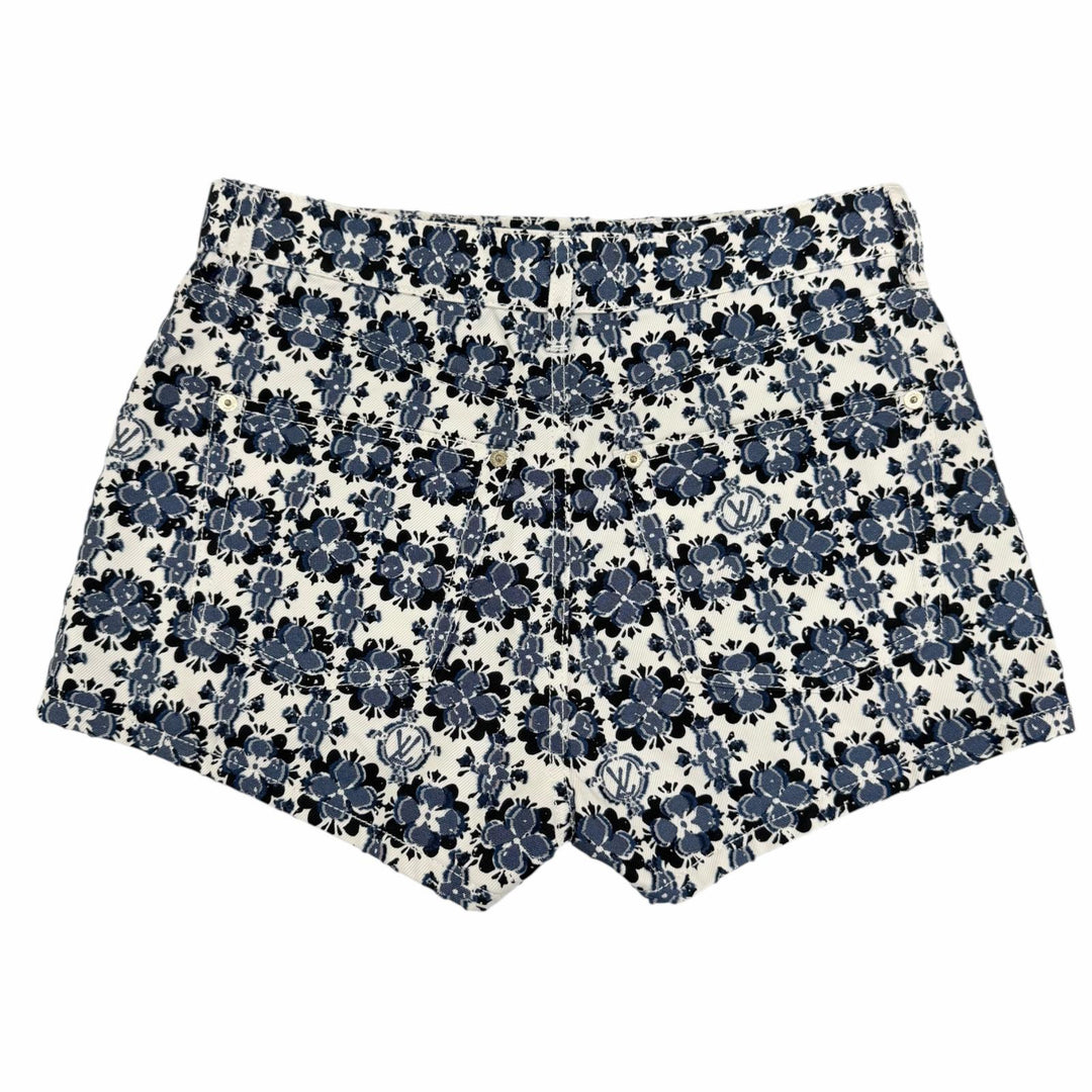 Pristine LOUIS VUITTON Shorts Leather accents Monogram Flower blue cotton IT 36