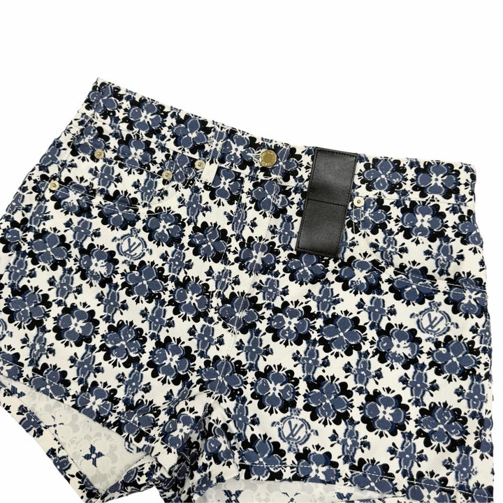 Pristine LOUIS VUITTON Shorts Leather accents Monogram Flower blue cotton IT 36