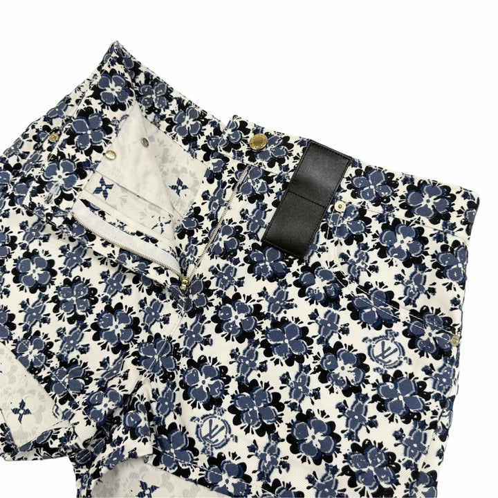 Pristine LOUIS VUITTON Shorts Leather accents Monogram Flower blue cotton IT 36