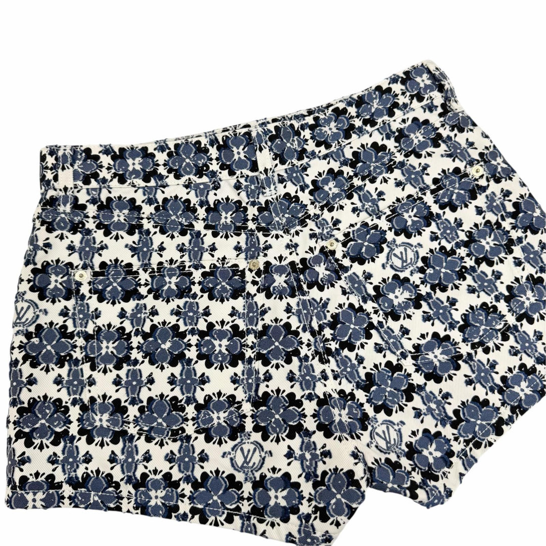 Pristine LOUIS VUITTON Shorts Leather accents Monogram Flower blue cotton IT 36