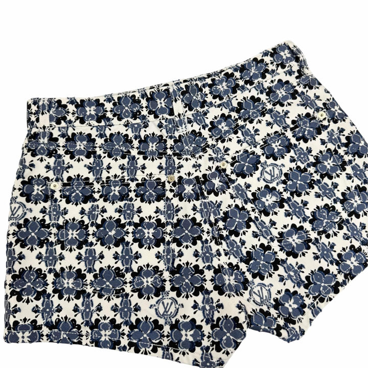 Pristine LOUIS VUITTON Shorts Leather accents Monogram Flower blue cotton IT 36