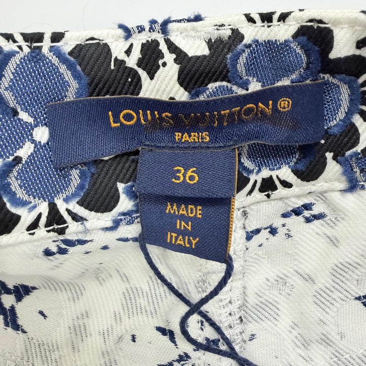 Pristine LOUIS VUITTON Shorts Leather accents Monogram Flower blue cotton IT 36
