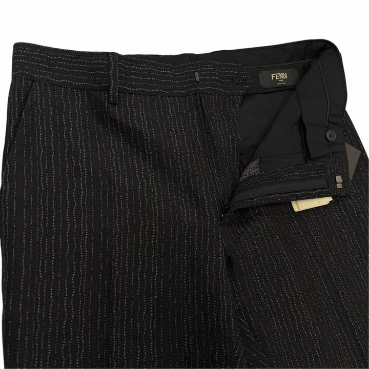 Pristine FENDI slacks Woven pattern pants black cotton mens IT 46 FB0514