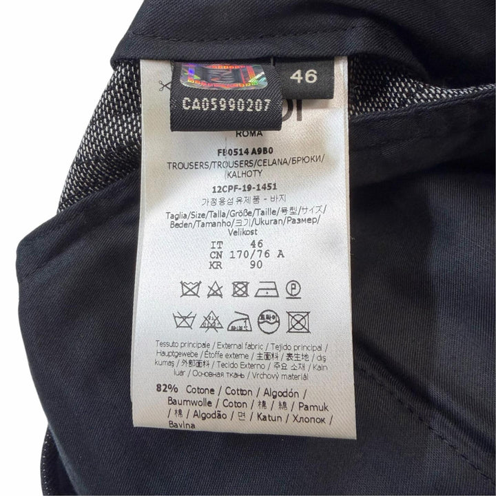 Pristine FENDI slacks Woven pattern pants black cotton mens IT 46 FB0514