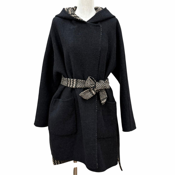 Great Max Mara coat Belted hooded beige Virgin wool Women IT 44 10860353