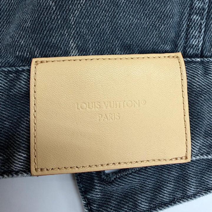 Excellent LOUIS VUITTON Denim Jacket Monogram logo patch, washed finish IT 38