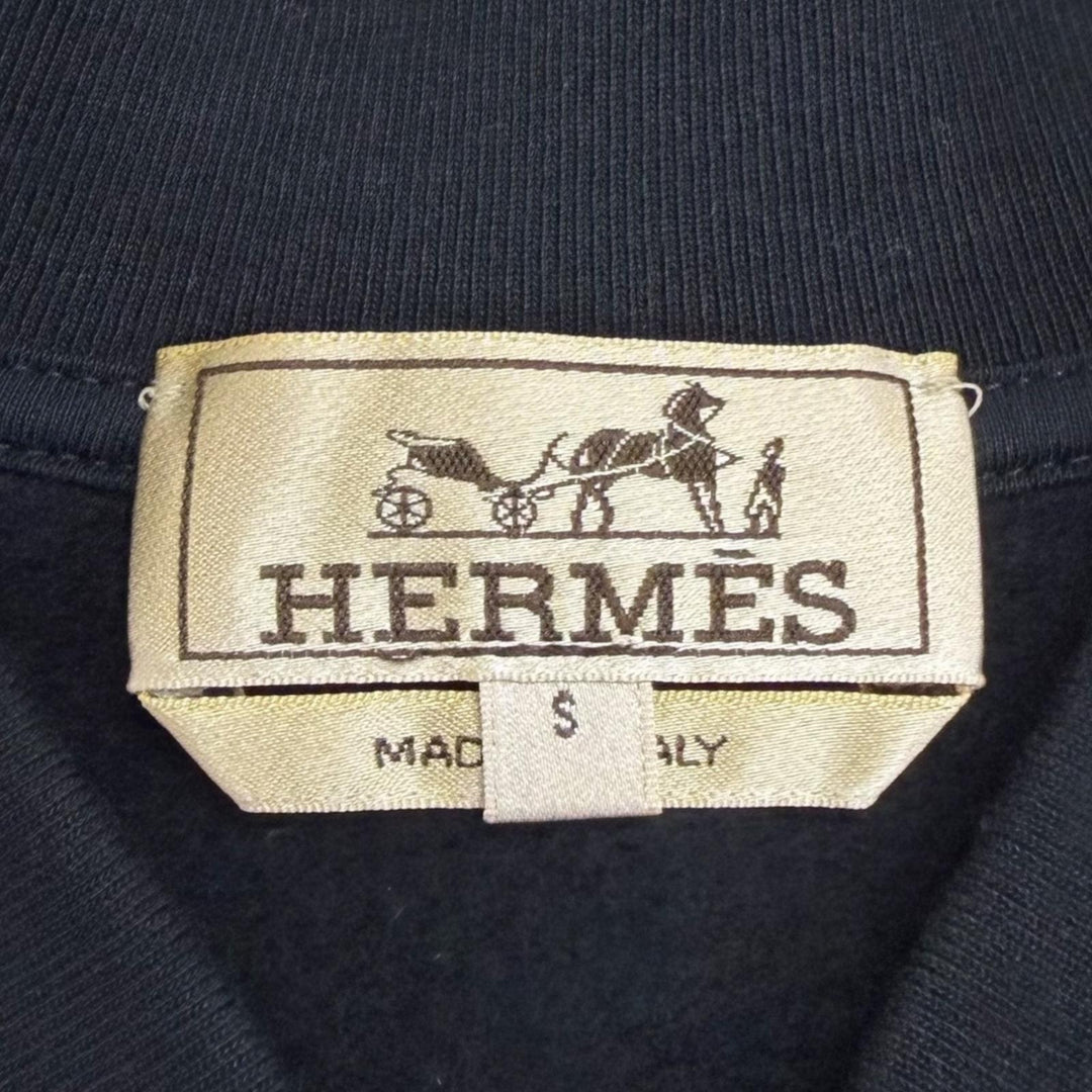 Excellent HERMES Blouson Sellier Button Crude Cell Patch Varsity Jacket Navy