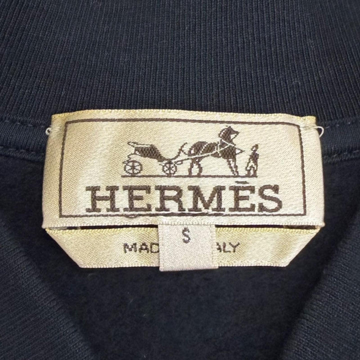 Excellent HERMES Blouson Sellier Button Crude Cell Patch Varsity Jacket Navy