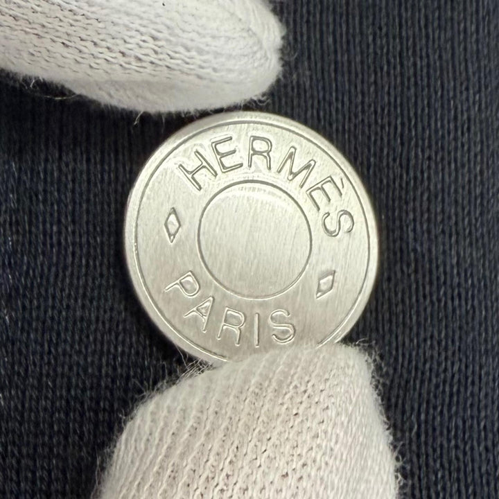 Excellent HERMES Blouson Sellier Button Crude Cell Patch Varsity Jacket Navy