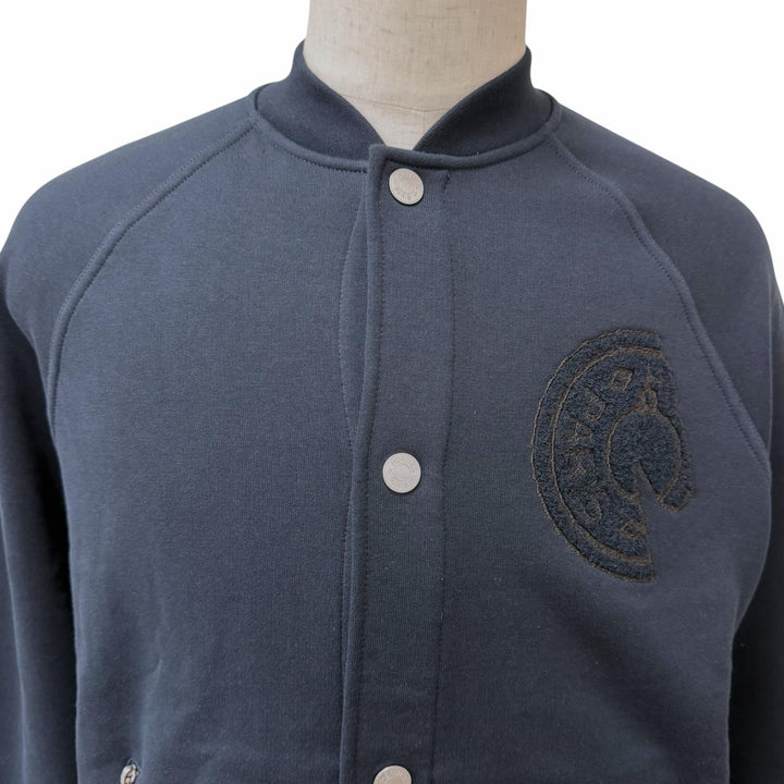 Excellent HERMES Blouson Sellier Button Crude Cell Patch Varsity Jacket Navy