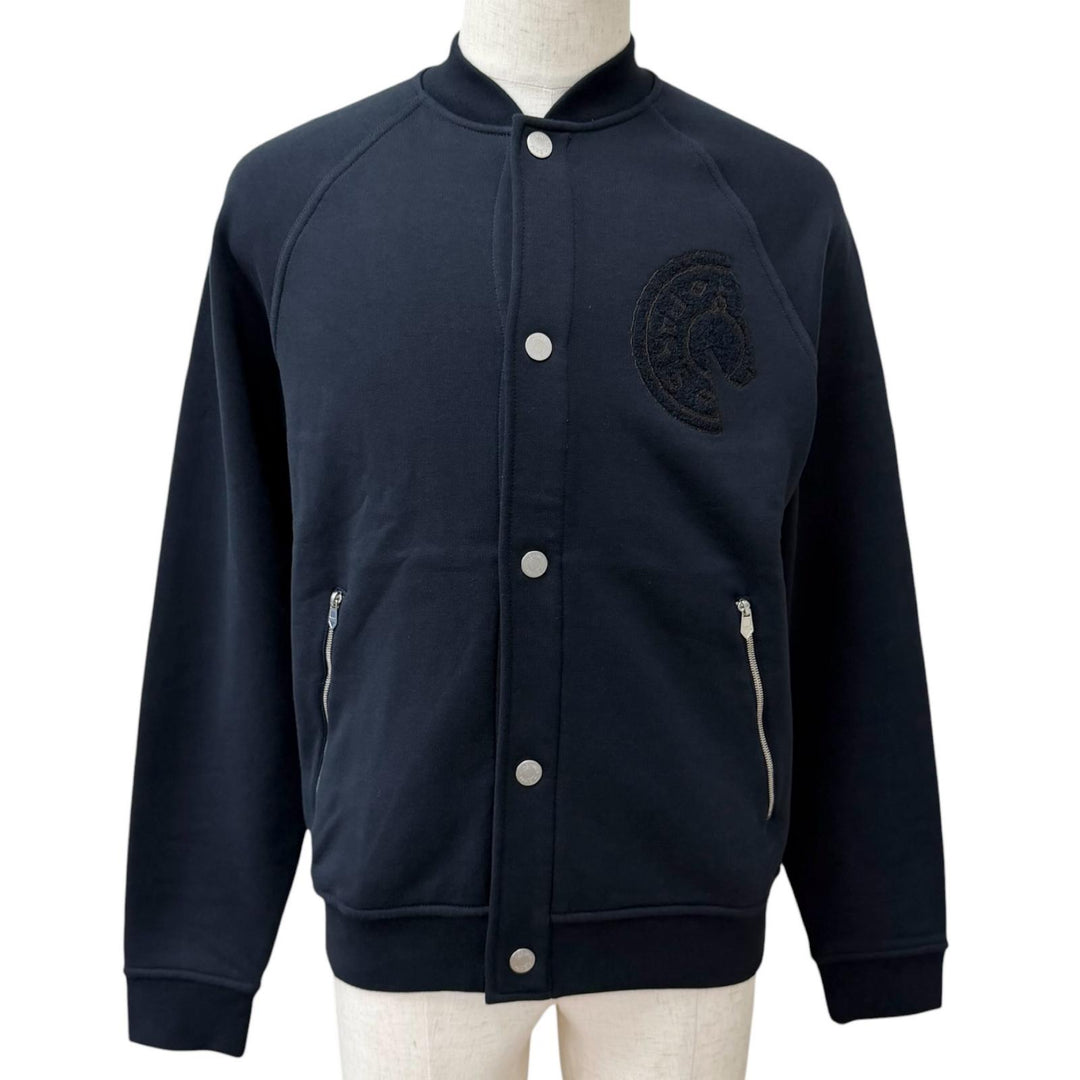 Excellent HERMES Blouson Sellier Button Crude Cell Patch Varsity Jacket Navy