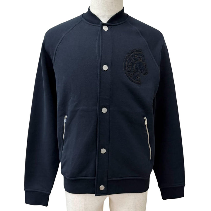Excellent HERMES Blouson Sellier Button Crude Cell Patch Varsity Jacket Navy