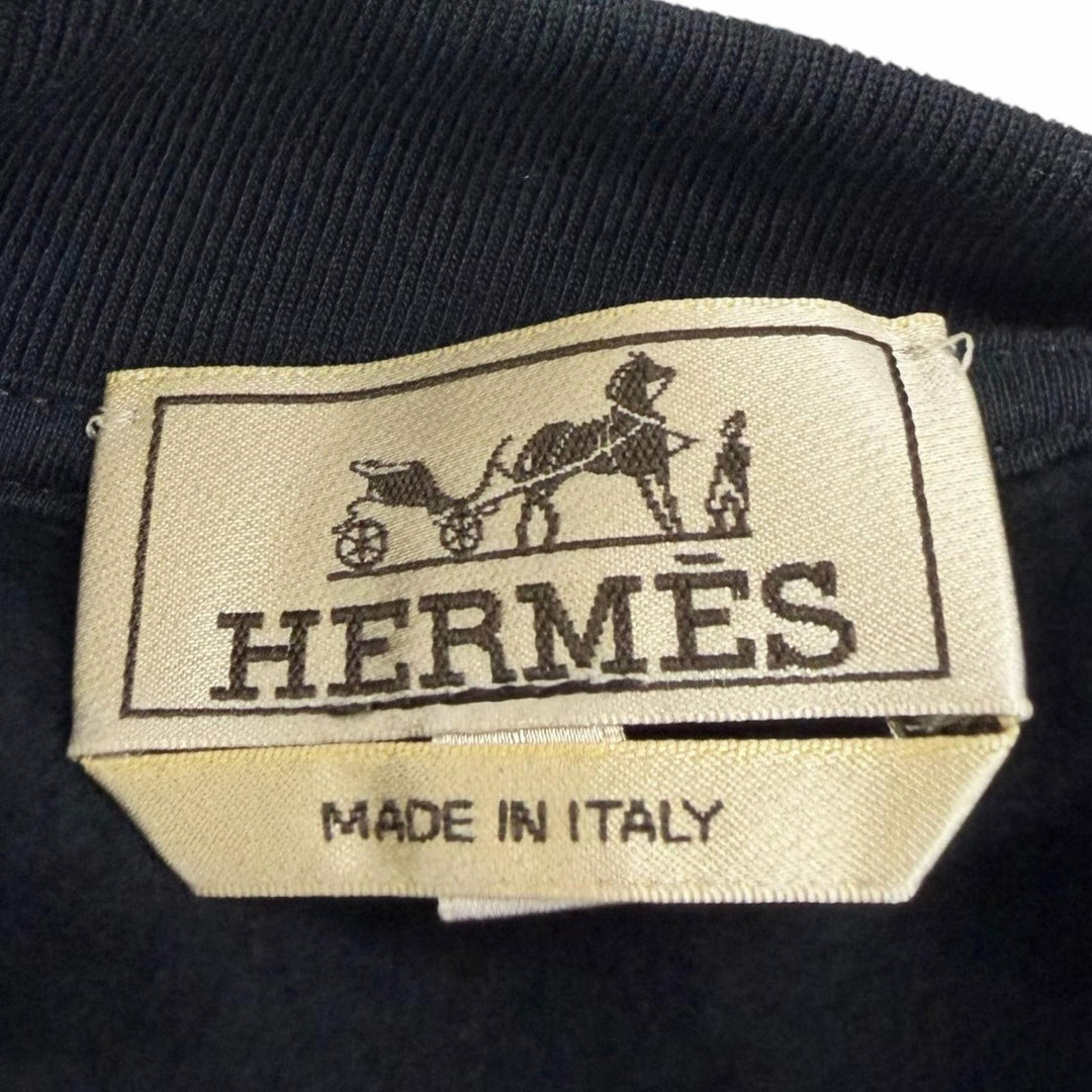Excellent HERMES Blouson Sellier Button Crude Cell Patch Varsity Jacket Navy