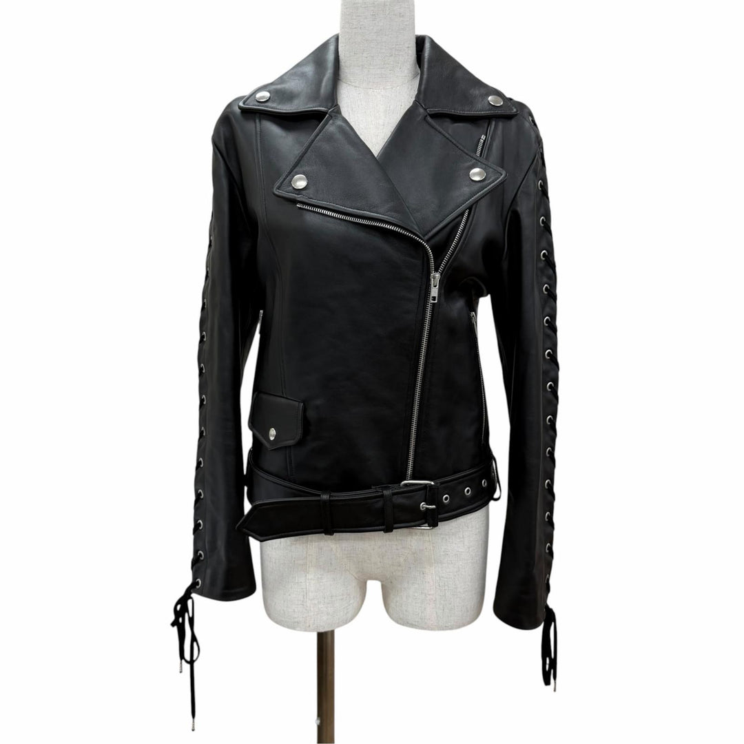 Great JEAN-PAUL GAULTIER Leather jacket Lace-up leather double black IT 38