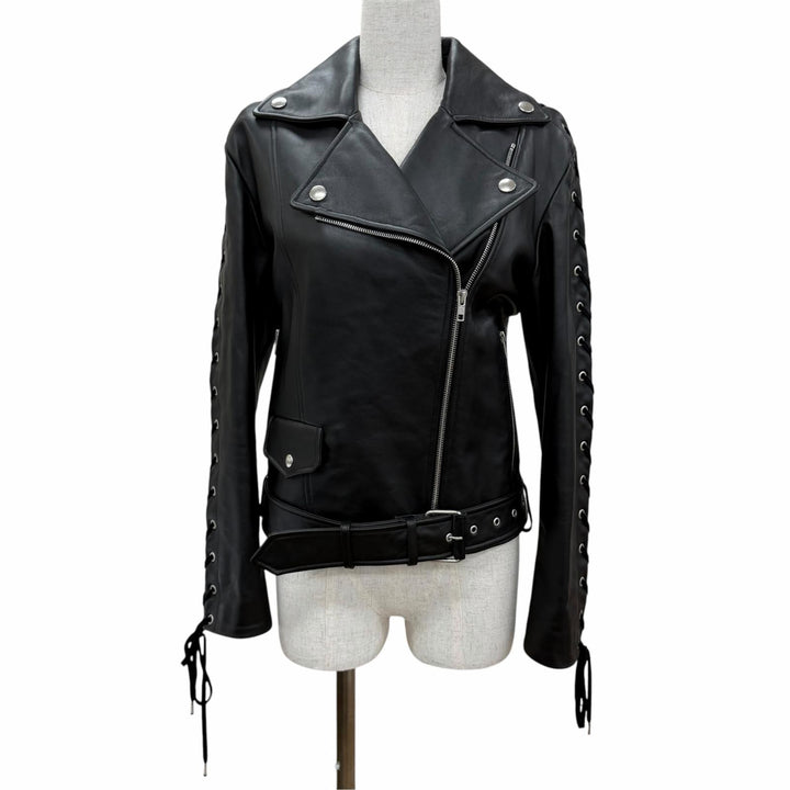Great JEAN-PAUL GAULTIER Leather jacket Lace-up leather double black IT 38