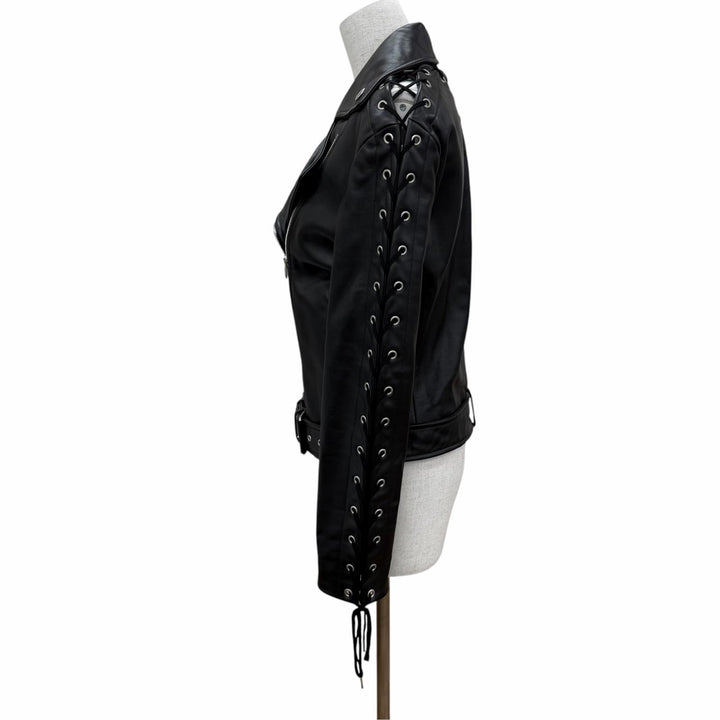 Great JEAN-PAUL GAULTIER Leather jacket Lace-up leather double black IT 38