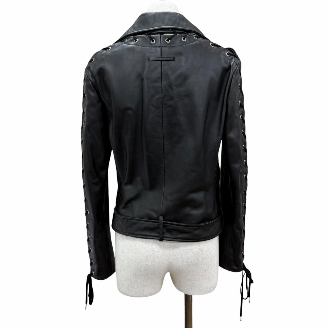 Great JEAN-PAUL GAULTIER Leather jacket Lace-up leather double black IT 38