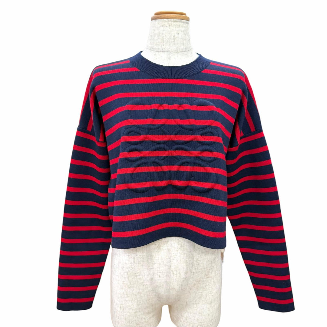 Great LOEWE knit Anagram Embossed Border Cropped Navy wool Women XS S359Y14KF4