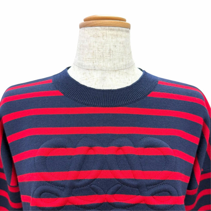 Great LOEWE knit Anagram Embossed Border Cropped Navy wool Women XS S359Y14KF4