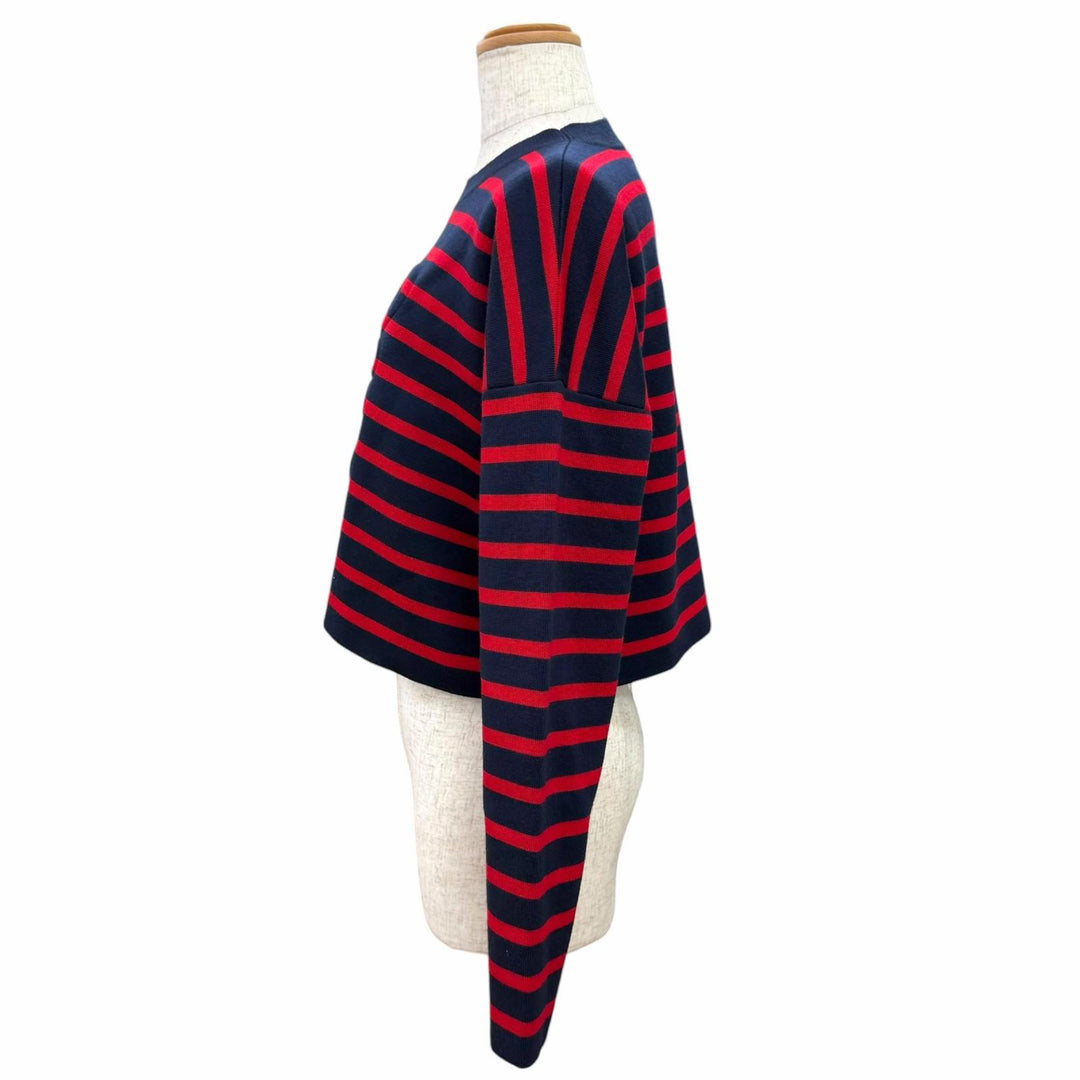Great LOEWE knit Anagram Embossed Border Cropped Navy wool Women XS S359Y14KF4