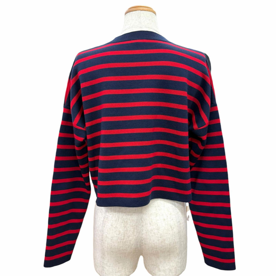Great LOEWE knit Anagram Embossed Border Cropped Navy wool Women XS S359Y14KF4