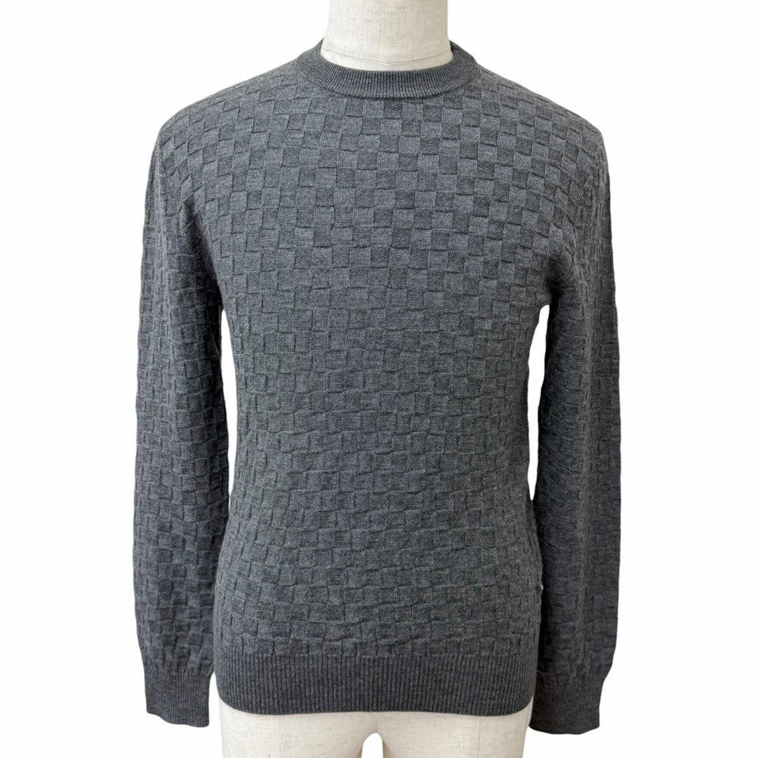 Great LOUIS VUITTON sweater Damier with logo gray wool mens S