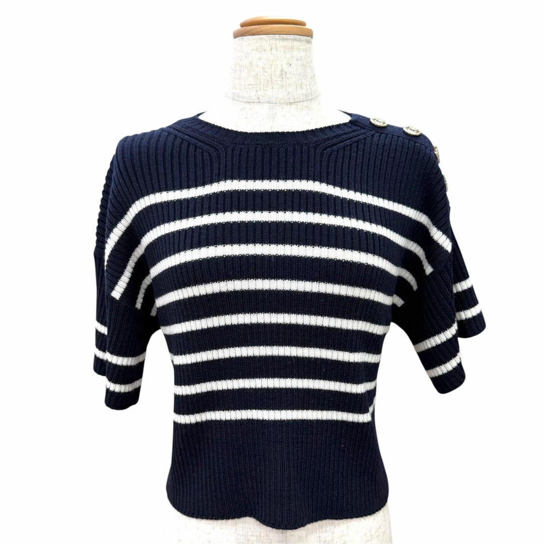 Excellent Christian Dior Short sleeve knit open back with ribbon 38 344S02AM233