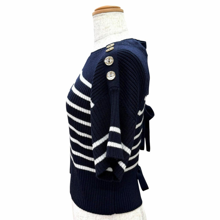 Excellent Christian Dior Short sleeve knit open back with ribbon 38 344S02AM233