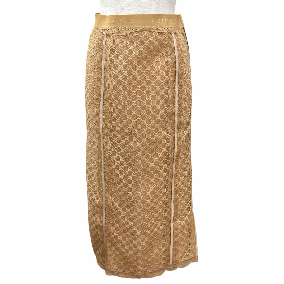 Pristine GUCCI skirt GG all-over print logo lace beige cotton Women S 678193