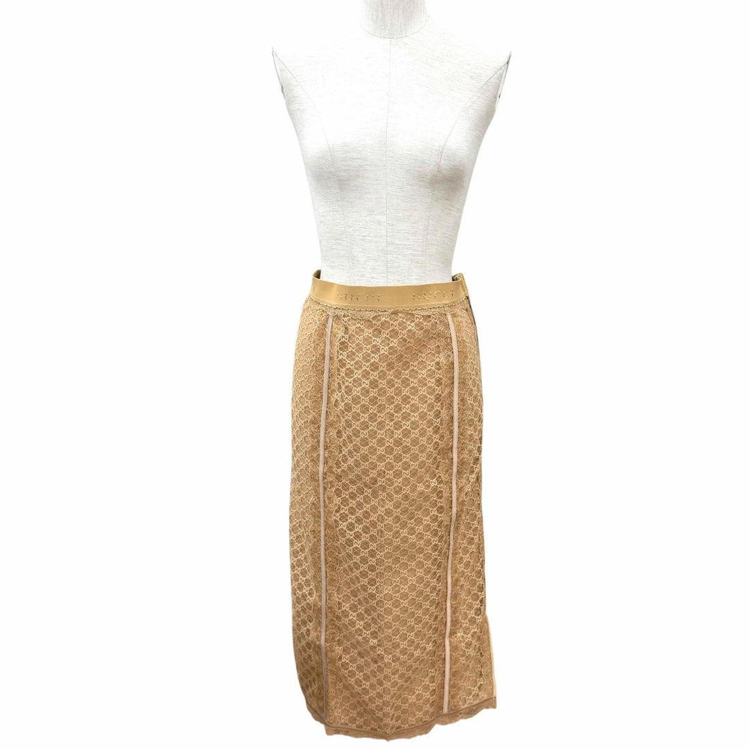 Pristine GUCCI skirt GG all-over print logo lace beige cotton Women S 678193