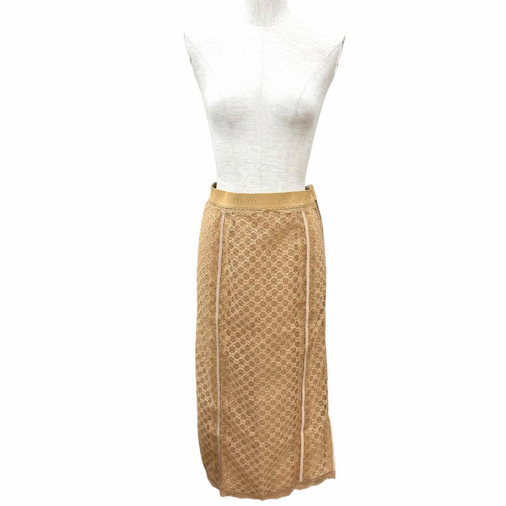Pristine GUCCI skirt GG all-over print logo lace beige cotton Women S 678193