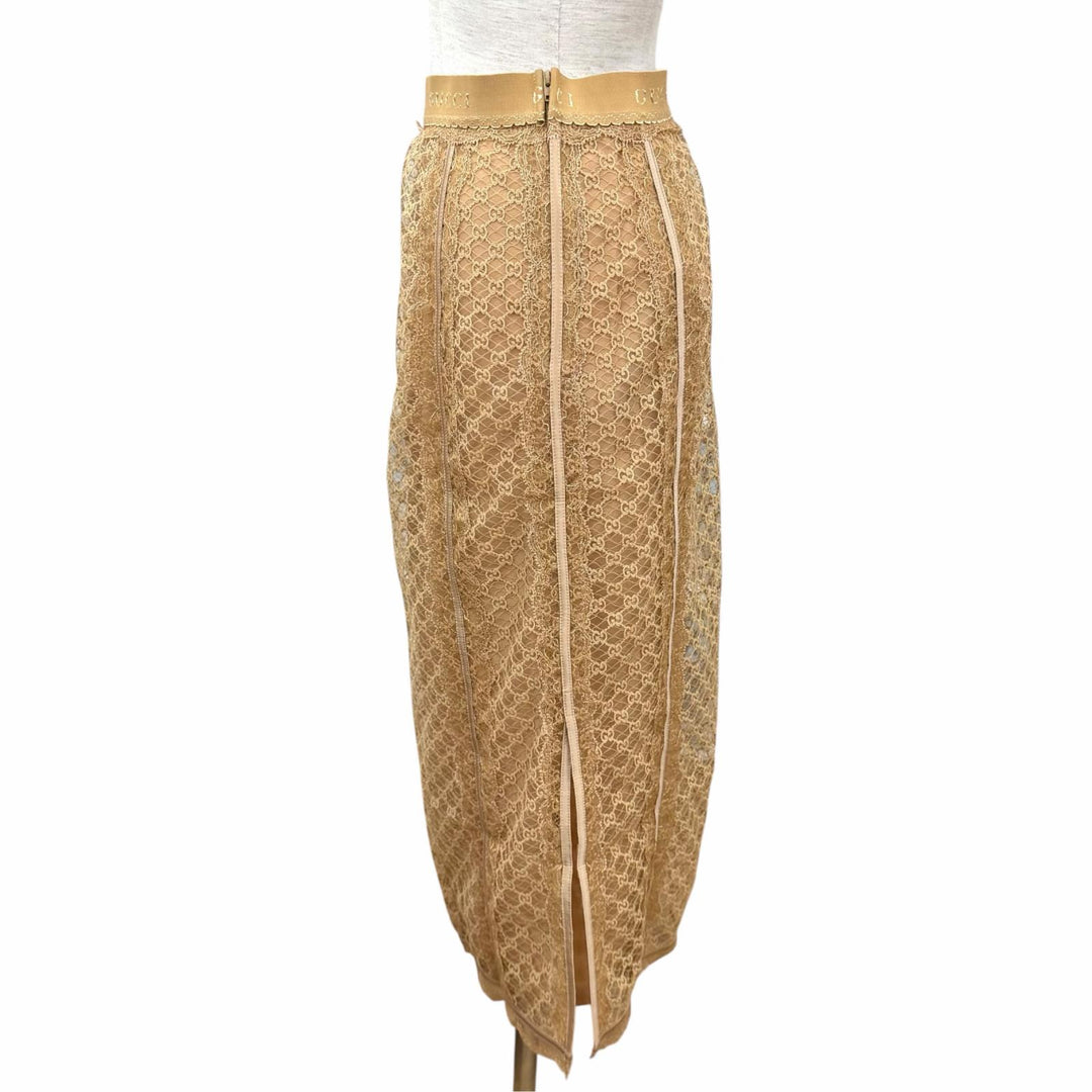 Pristine GUCCI skirt GG all-over print logo lace beige cotton Women S 678193