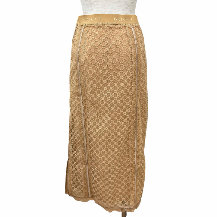 Pristine GUCCI skirt GG all-over print logo lace beige cotton Women S 678193