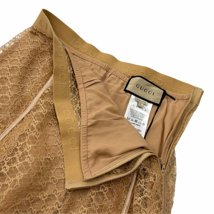 Pristine GUCCI skirt GG all-over print logo lace beige cotton Women S 678193