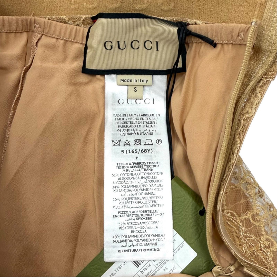 Pristine GUCCI skirt GG all-over print logo lace beige cotton Women S 678193