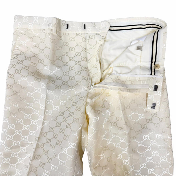Pristine GUCCI slacks GG logo all-over pattern Ivory cotton mens IT 46 698747