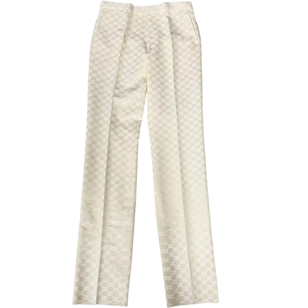 Pristine GUCCI slacks GG logo all-over pattern Ivory cotton mens IT 46 698747