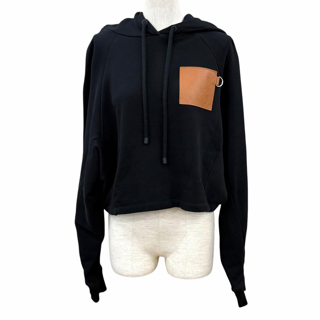 Great LOEWE hoodie Anagram Leather Logo Patch Cropped black cotton S S359Y22X18