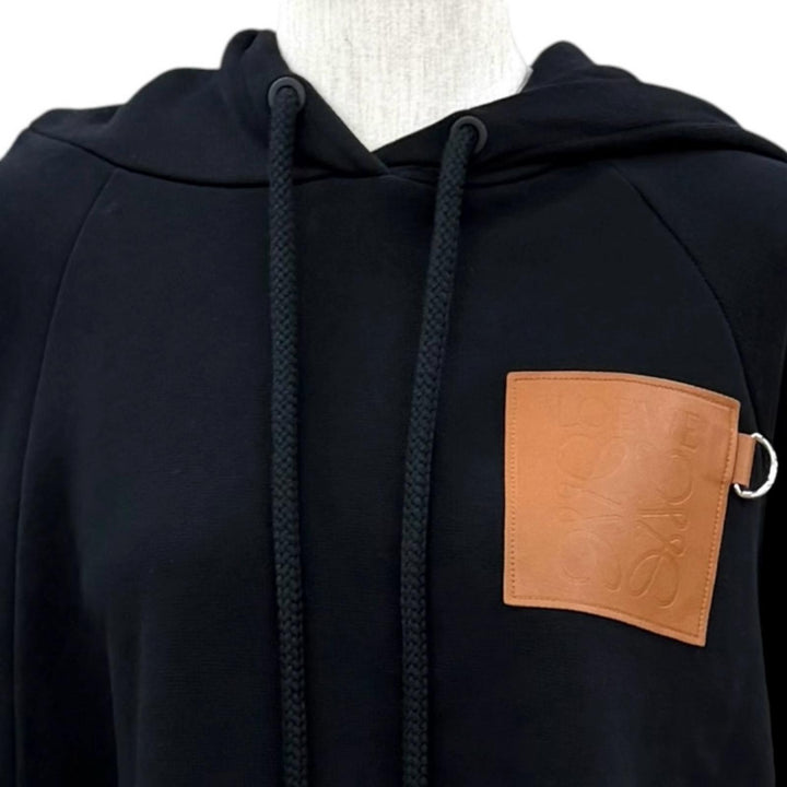 Great LOEWE hoodie Anagram Leather Logo Patch Cropped black cotton S S359Y22X18
